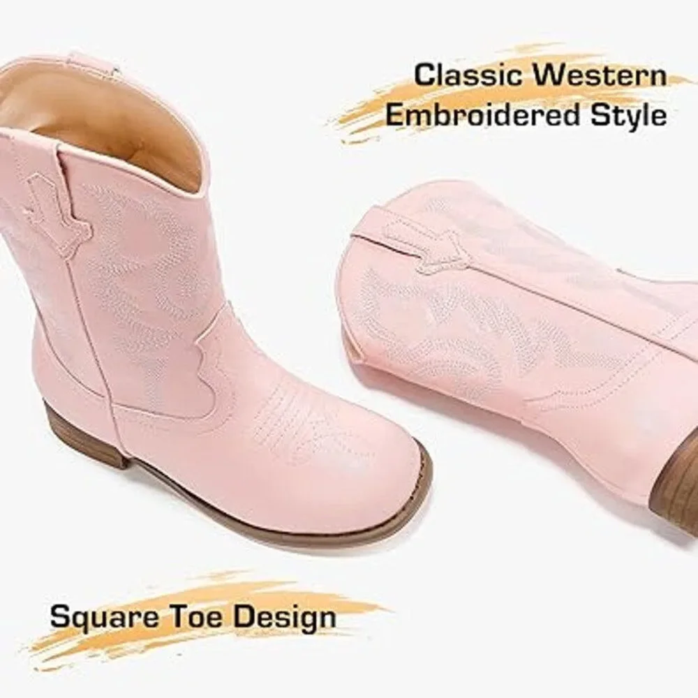 Motasha Toddler Girls Size 7 Pink Faux Leather Embroidered Cowboy Boot Shoes